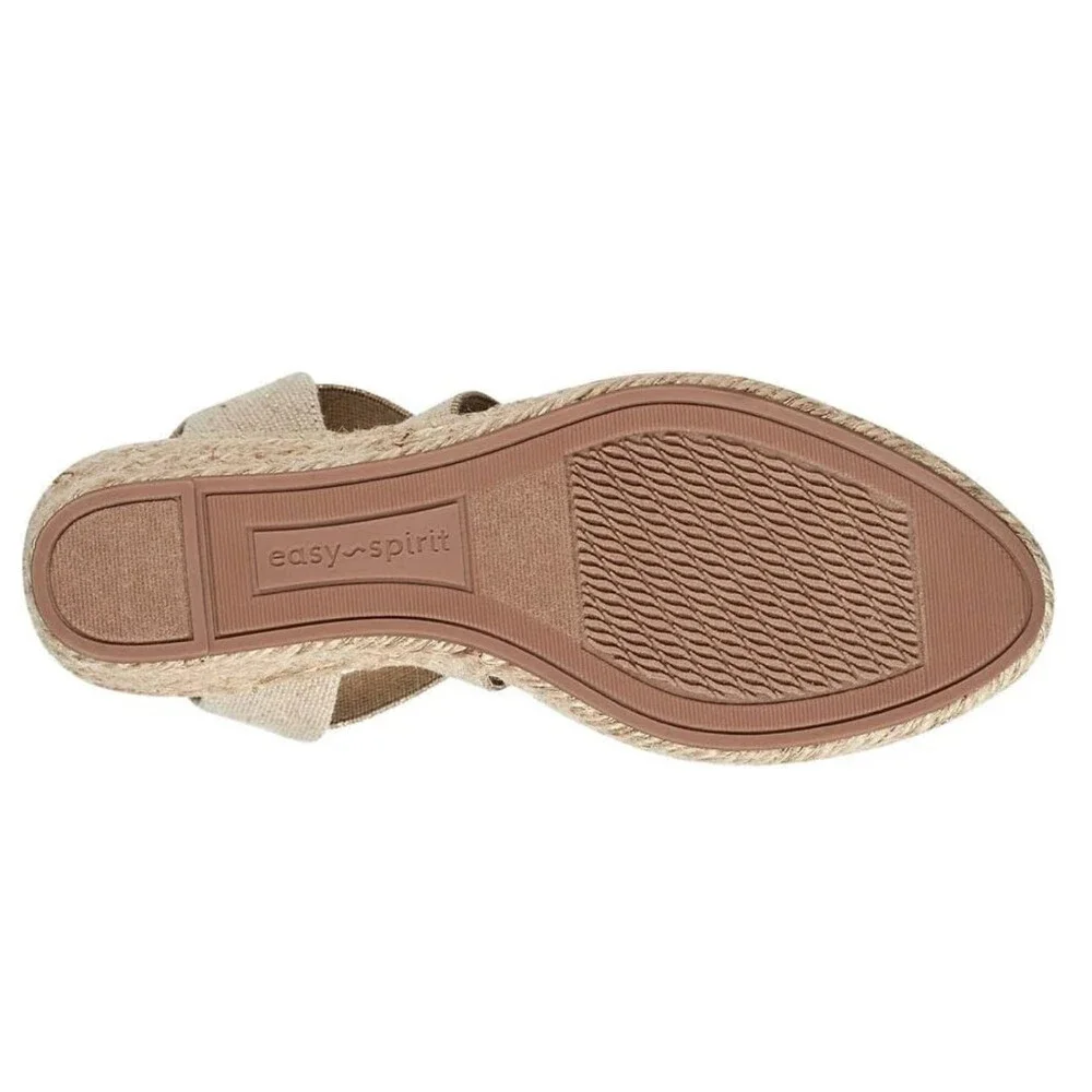 Easy Spirit Meza Sandals Women's 10B Gold Round Toe Espadrille Wedge Heel NCZ215